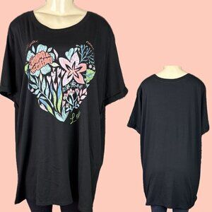 The Beatles +5 Black Crew All You Need Is Love Floral Graphic Short Sleeve Tee